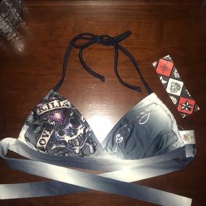 *NWT* Ed Hardy Love Kills skull bikini top w/bling